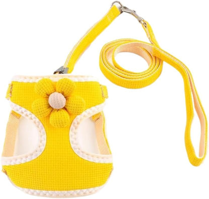 No-Pull Small Dog Harness with Leash Set, Cute Flower Vest, Escape-Proof & Breathable for Puppy Walking,Soft & Lightweight Pet Lead (Yellow, S fits 4-6lb)