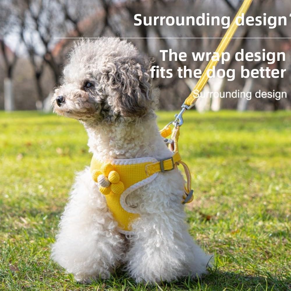 No-Pull Small Dog Harness with Leash Set, Cute Flower Vest, Escape-Proof & Breathable for Puppy Walking,Soft & Lightweight Pet Lead (Yellow, S fits 4-6lb)