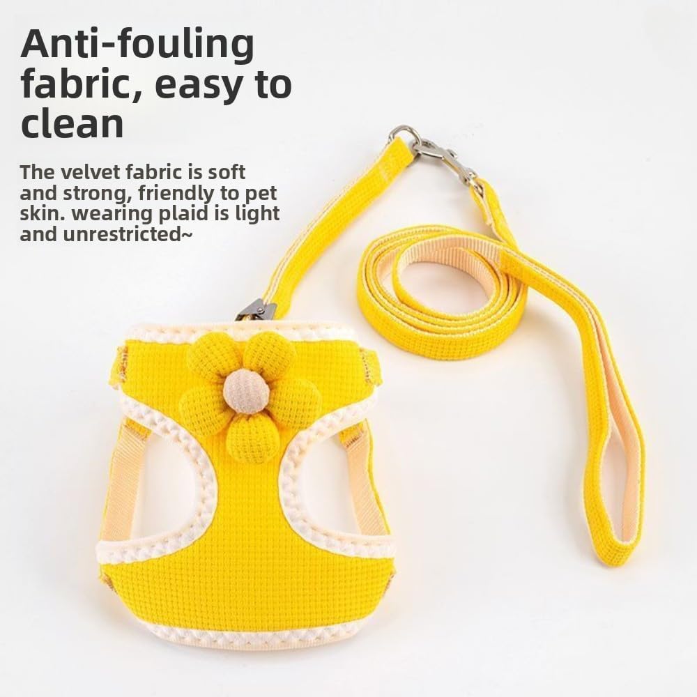 No-Pull Small Dog Harness with Leash Set, Cute Flower Vest, Escape-Proof & Breathable for Puppy Walking,Soft & Lightweight Pet Lead (Yellow, S fits 4-6lb)