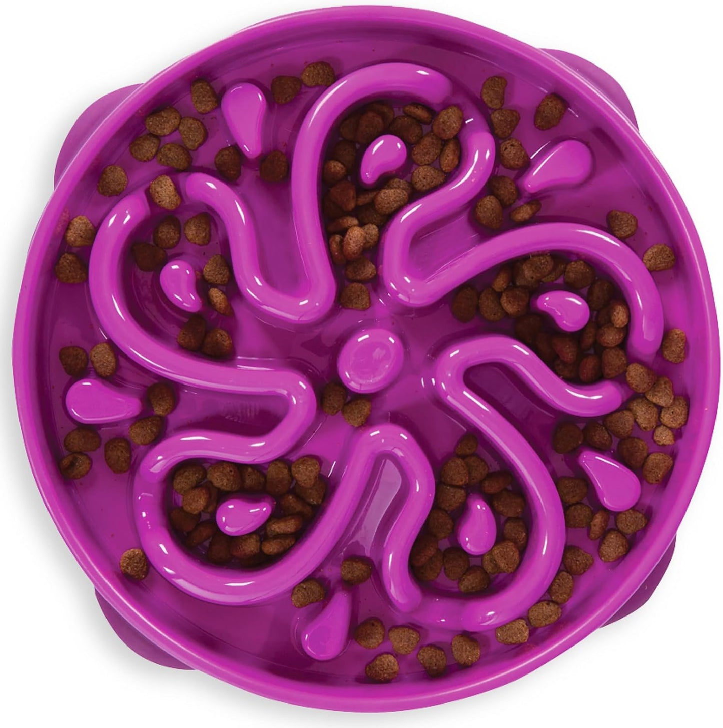Fun Feeder Slo Bowl – Large 4‑Cup Capacity, Slow Feeding, Medium to Large Dogs, Non‑Slip, Purple, Flower Pattern