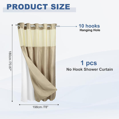 No Hook Shower Curtain, 71Wx78L Polyester Snap-in Removable Liner Set, Waterproof Washable Waffle Weave Textured Shower Curtains for Home Bathroom Hotel, Yellow