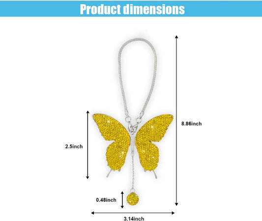 Bling Butterfly Diamond Car Hanging Accessories for Women, Yellow | Crystal Butterfly Rear View Mirror Luck Car Decoration Accessories, Valentine's Day Presents Ornament Pendant for All Cars