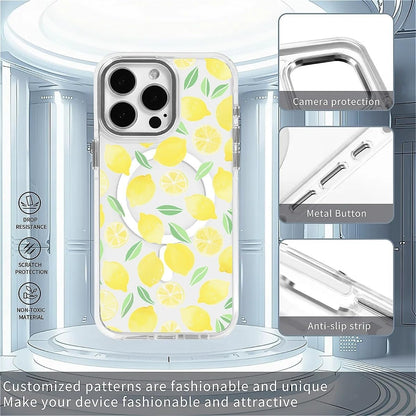 for iPhone 16 Case [Compatible with Magsafe],Girls Women Clear Magnetic Case Silicone Shockproof Protective Cover with Pattern Summer Lemons