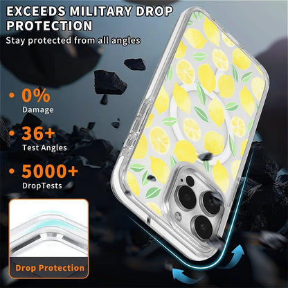 for iPhone 16 Case [Compatible with Magsafe],Girls Women Clear Magnetic Case Silicone Shockproof Protective Cover with Pattern Summer Lemons
