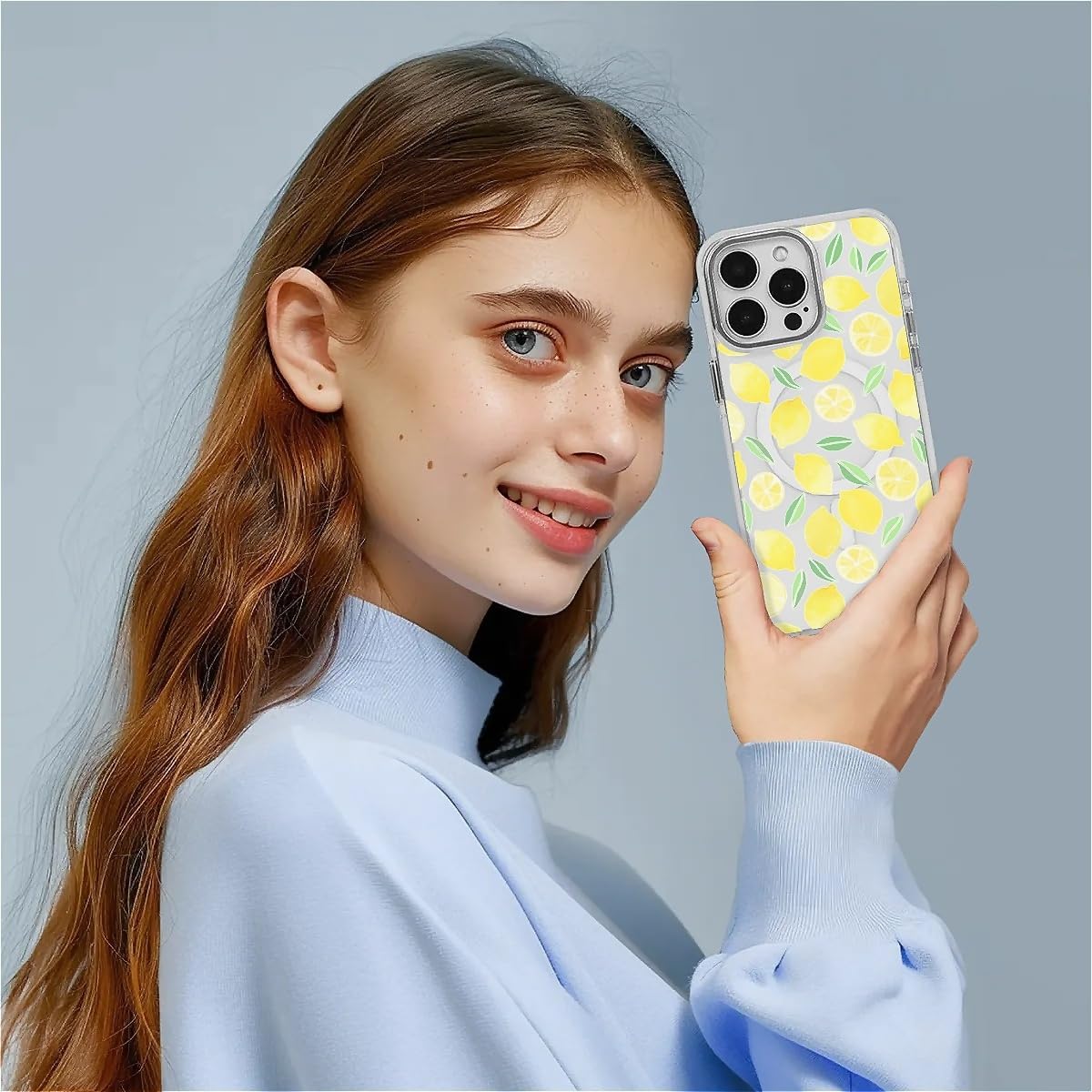 for iPhone 16 Case [Compatible with Magsafe],Girls Women Clear Magnetic Case Silicone Shockproof Protective Cover with Pattern Summer Lemons