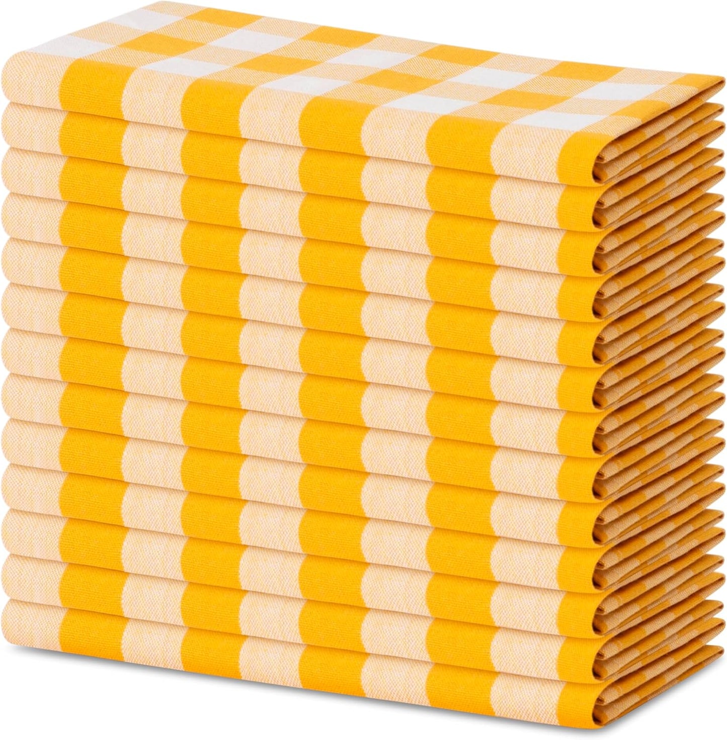 Gingham Buffalo Plaid Cloth Napkins 100% Cotton Set of 12 Dinner Table Napkins 18x18 inch Soft, Reusable, Washable Perfect for Spring Summer Easter & Everyday Use - Golden Yellow & White
