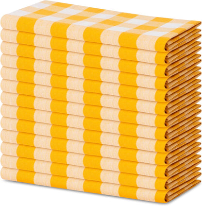 Gingham Buffalo Plaid Cloth Napkins 100% Cotton Set of 12 Dinner Table Napkins 18x18 inch Soft, Reusable, Washable Perfect for Spring Summer Easter & Everyday Use - Golden Yellow & White