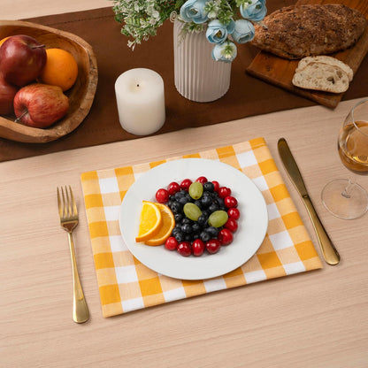 Gingham Buffalo Plaid Cloth Napkins 100% Cotton Set of 12 Dinner Table Napkins 18x18 inch Soft, Reusable, Washable Perfect for Spring Summer Easter & Everyday Use - Golden Yellow & White