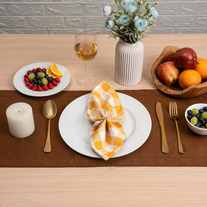 Gingham Buffalo Plaid Cloth Napkins 100% Cotton Set of 12 Dinner Table Napkins 18x18 inch Soft, Reusable, Washable Perfect for Spring Summer Easter & Everyday Use - Golden Yellow & White