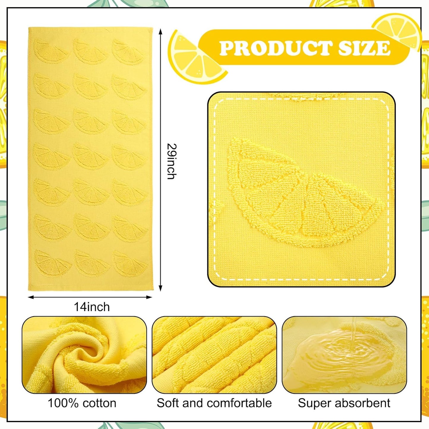 2 Pcs Lemon Hand Towels for Bathroom Decor 100% Cotton Jacquard Weave Soft Absorbent Dish Washcloth Yellow Bath Towel for Bathroom Kitchen Tropical Gifts, 14 x 29 Inches