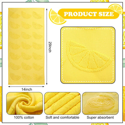 2 Pcs Lemon Hand Towels for Bathroom Decor 100% Cotton Jacquard Weave Soft Absorbent Dish Washcloth Yellow Bath Towel for Bathroom Kitchen Tropical Gifts, 14 x 29 Inches