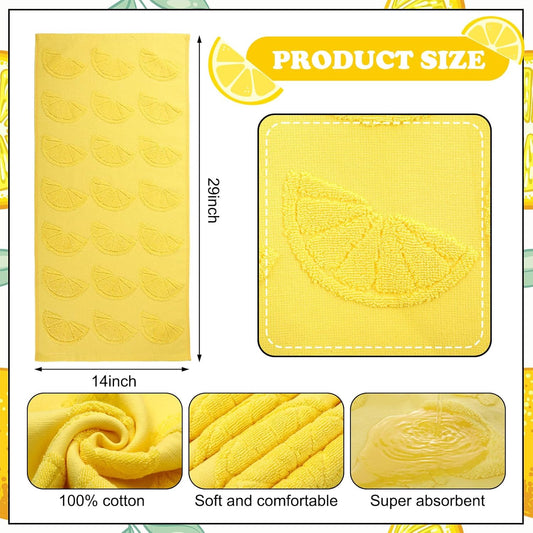 2 Pcs Lemon Hand Towels for Bathroom Decor 100% Cotton Jacquard Weave Soft Absorbent Dish Washcloth Yellow Bath Towel for Bathroom Kitchen Tropical Gifts, 14 x 29 Inches