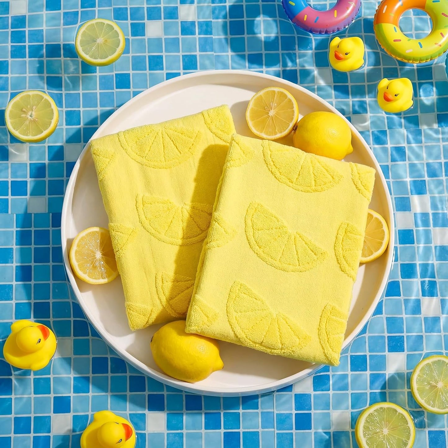 2 Pcs Lemon Hand Towels for Bathroom Decor 100% Cotton Jacquard Weave Soft Absorbent Dish Washcloth Yellow Bath Towel for Bathroom Kitchen Tropical Gifts, 14 x 29 Inches