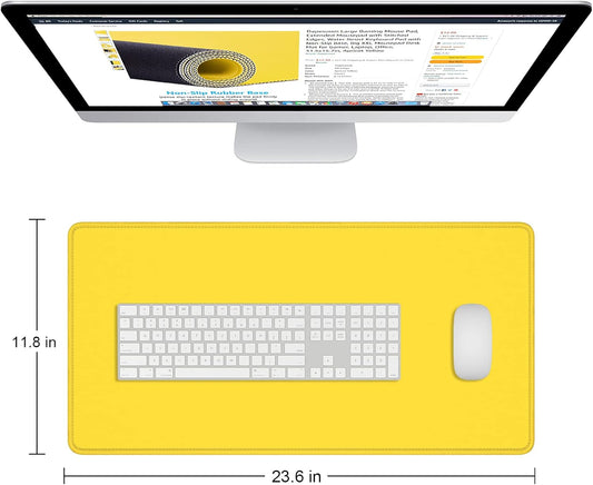 Large Mouse Pad, Extended Gaming Mouse Mat with Stitched Edges, Full Size Desk Mats with Non-Slip Base, Computer Big Desktop Keyboard Pad for Gamer, Laptop, Office, 23.6 x 11.8 in, Yellow