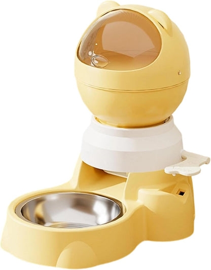 Automatic Food Dispenser Feeder & Push Button Pet Feeder, 1.5L Treat Dispenser, Two Ways to Use Slow Feeder for Dogs Cats Training (Yellow)