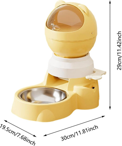 Automatic Food Dispenser Feeder & Push Button Pet Feeder, 1.5L Treat Dispenser, Two Ways to Use Slow Feeder for Dogs Cats Training (Yellow)