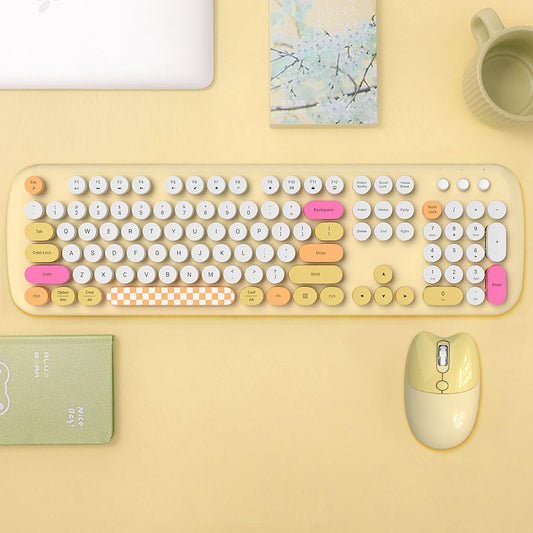 Wireless Keyboard & Mouse Combo with Silent Click | Colorful 104 Keys Full Keyboard | USB & Type-C Adapter (Yellow)