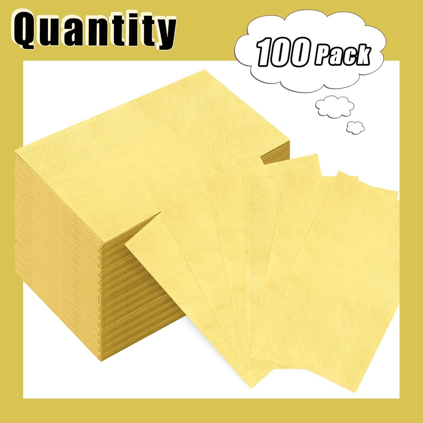 100 Pcs 2-Ply Yellow Napkins Paper Napkins Disposable Guest Hand Towels for Bathroom Dinner Wedding Baby Shower Party Guest Bathroom Napkins