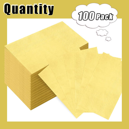 100 Pcs 2-Ply Yellow Napkins Paper Napkins Disposable Guest Hand Towels for Bathroom Dinner Wedding Baby Shower Party Guest Bathroom Napkins