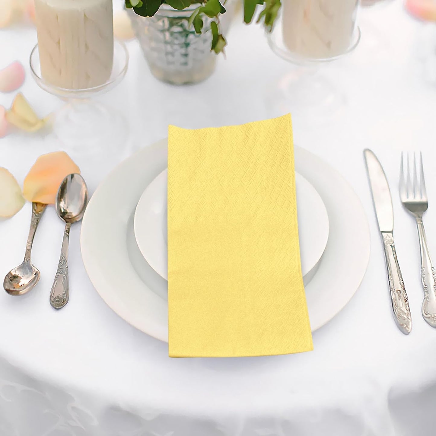 100 Pcs 2-Ply Yellow Napkins Paper Napkins Disposable Guest Hand Towels for Bathroom Dinner Wedding Baby Shower Party Guest Bathroom Napkins