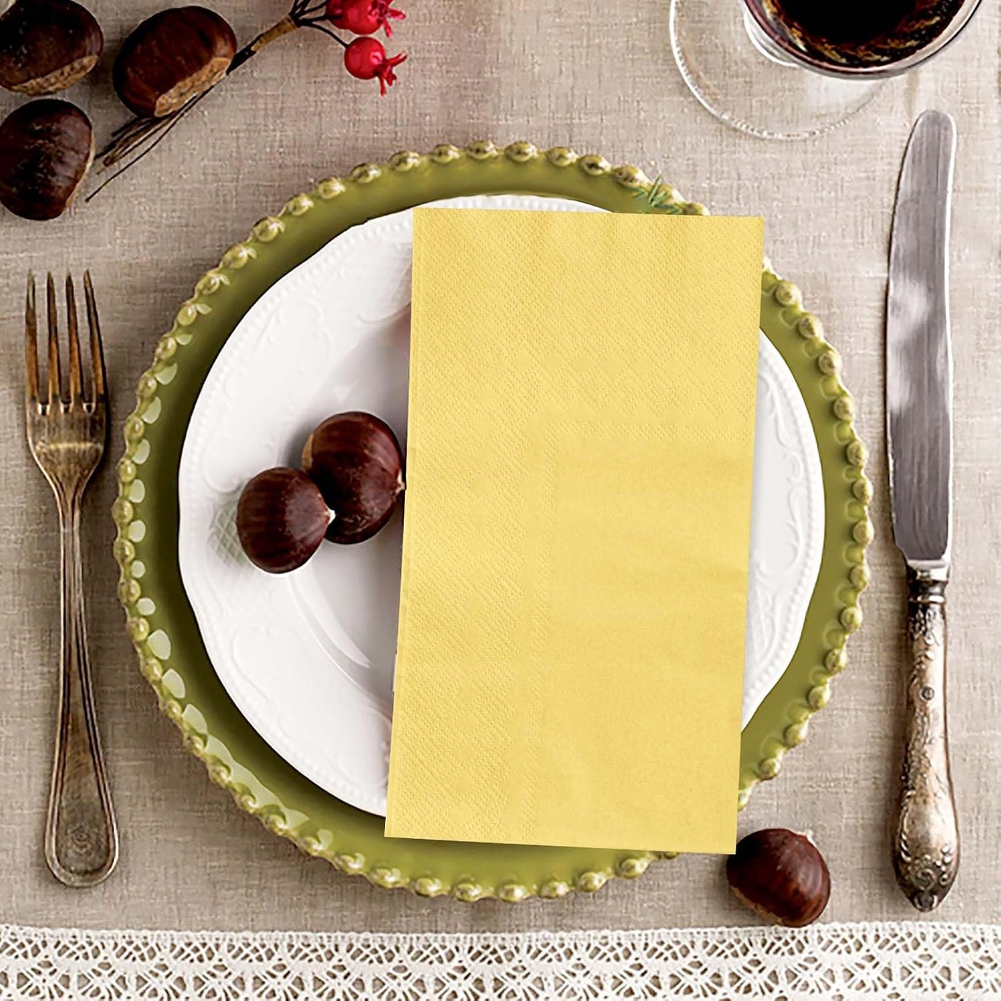 100 Pcs 2-Ply Yellow Napkins Paper Napkins Disposable Guest Hand Towels for Bathroom Dinner Wedding Baby Shower Party Guest Bathroom Napkins