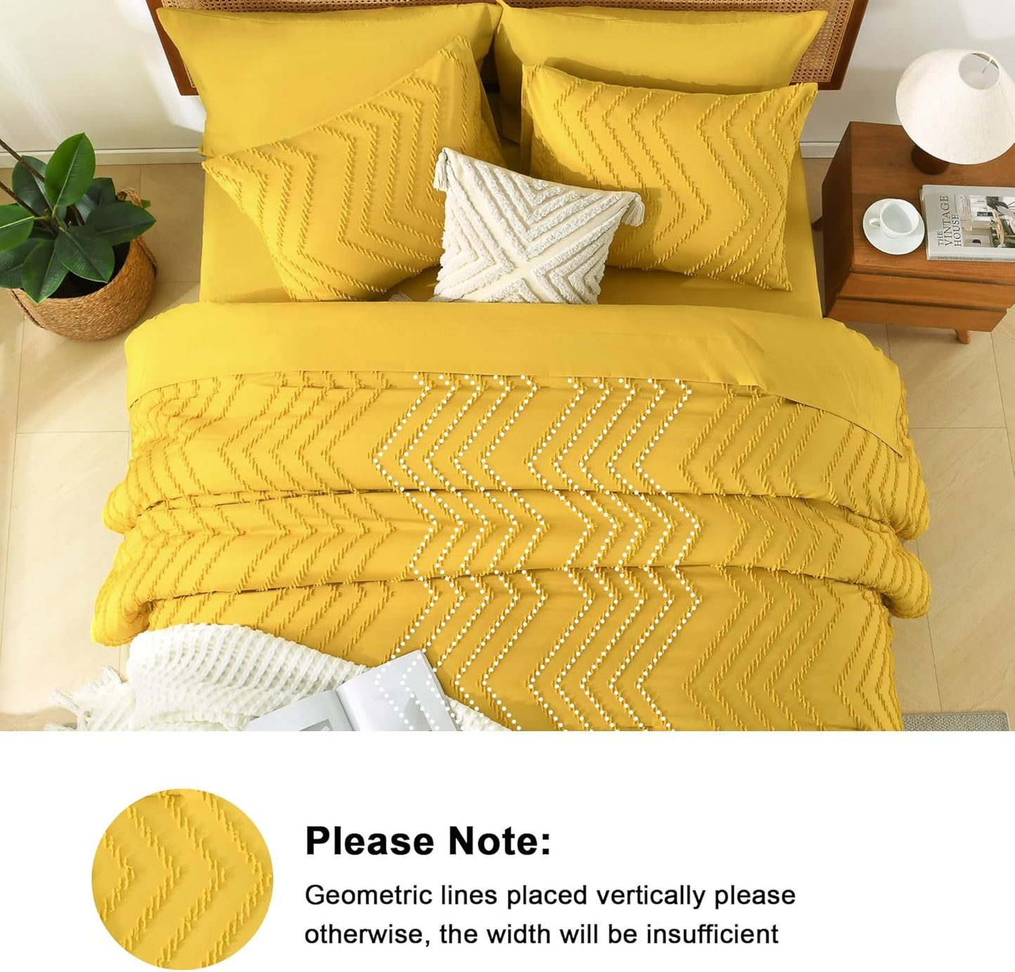 California King Size Comforter Set with Sheets Mustard Yellow - 7 Pieces Bed in a Bag Cal King Chevron Tufted Complete Bedding Sets with Comforter, Sheets, Pillowcases & Shams