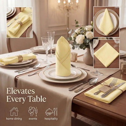 Urban Villa Cloth Napkins Yellow Hemstitch Dinner Napkins Set of 12 (20X20) 100% Cotton Absorbent Washable Durable Reusable Ideal for Hotel Collection Farmhouse Parties Restaurant Lunch Dinner Napkins