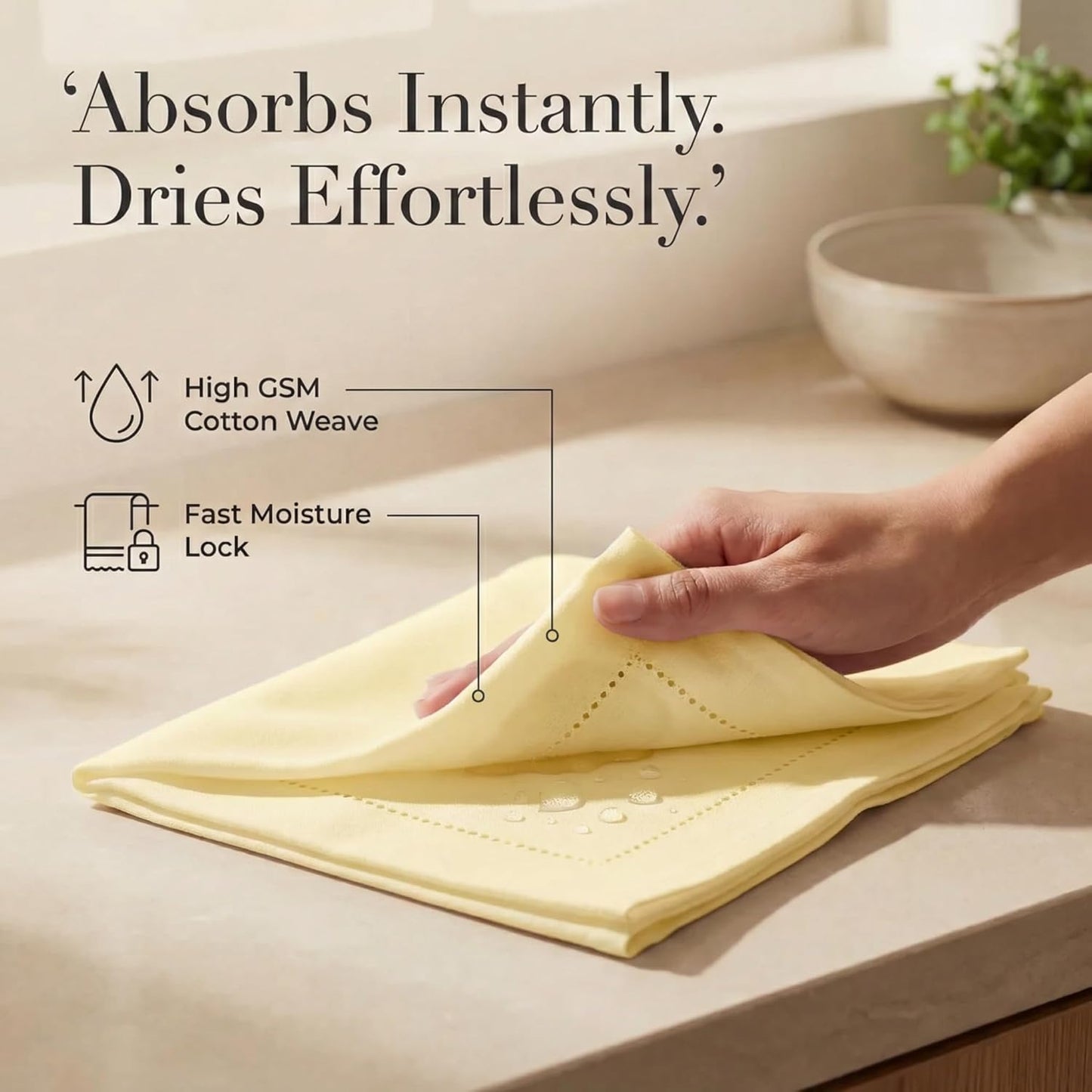 Urban Villa Cloth Napkins Yellow Hemstitch Dinner Napkins Set of 12 (20X20) 100% Cotton Absorbent Washable Durable Reusable Ideal for Hotel Collection Farmhouse Parties Restaurant Lunch Dinner Napkins
