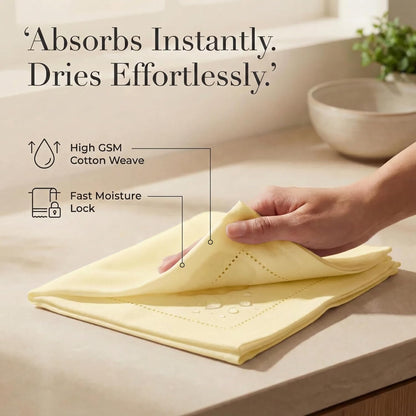 Urban Villa Cloth Napkins Yellow Hemstitch Dinner Napkins Set of 12 (20X20) 100% Cotton Absorbent Washable Durable Reusable Ideal for Hotel Collection Farmhouse Parties Restaurant Lunch Dinner Napkins