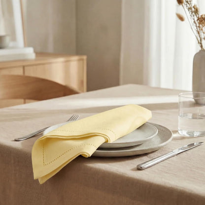 Urban Villa Cloth Napkins Yellow Hemstitch Dinner Napkins Set of 12 (20X20) 100% Cotton Absorbent Washable Durable Reusable Ideal for Hotel Collection Farmhouse Parties Restaurant Lunch Dinner Napkins