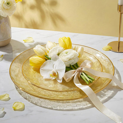 60PCS Clear Yellow Gold Plastic Plates - Heavy Duty Fancy Disposable Plates With Gold Rim -serve for 30 guests Include 30PCS 10.25" & 30PCS 7.5" Honeycomb Design Plates for Party(Yellow)