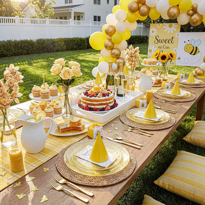 60PCS Clear Yellow Gold Plastic Plates - Heavy Duty Fancy Disposable Plates With Gold Rim -serve for 30 guests Include 30PCS 10.25" & 30PCS 7.5" Honeycomb Design Plates for Party(Yellow)