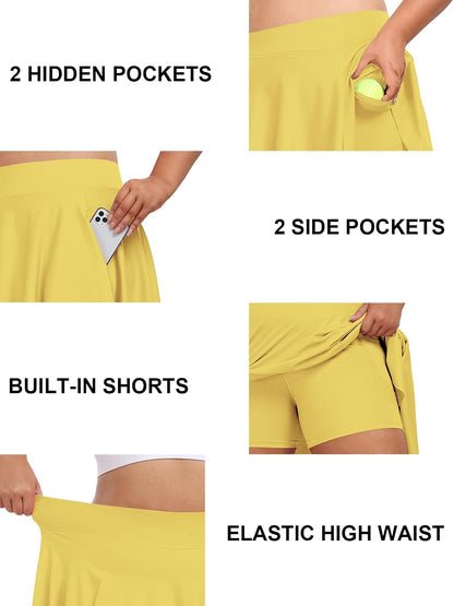 Plus Size Knee Length Golf Skirts for Women 20" High Waisted Athletic Tennis Skorts for Travel Daily