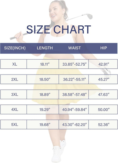 Plus Size Knee Length Golf Skirts for Women 20" High Waisted Athletic Tennis Skorts for Travel Daily