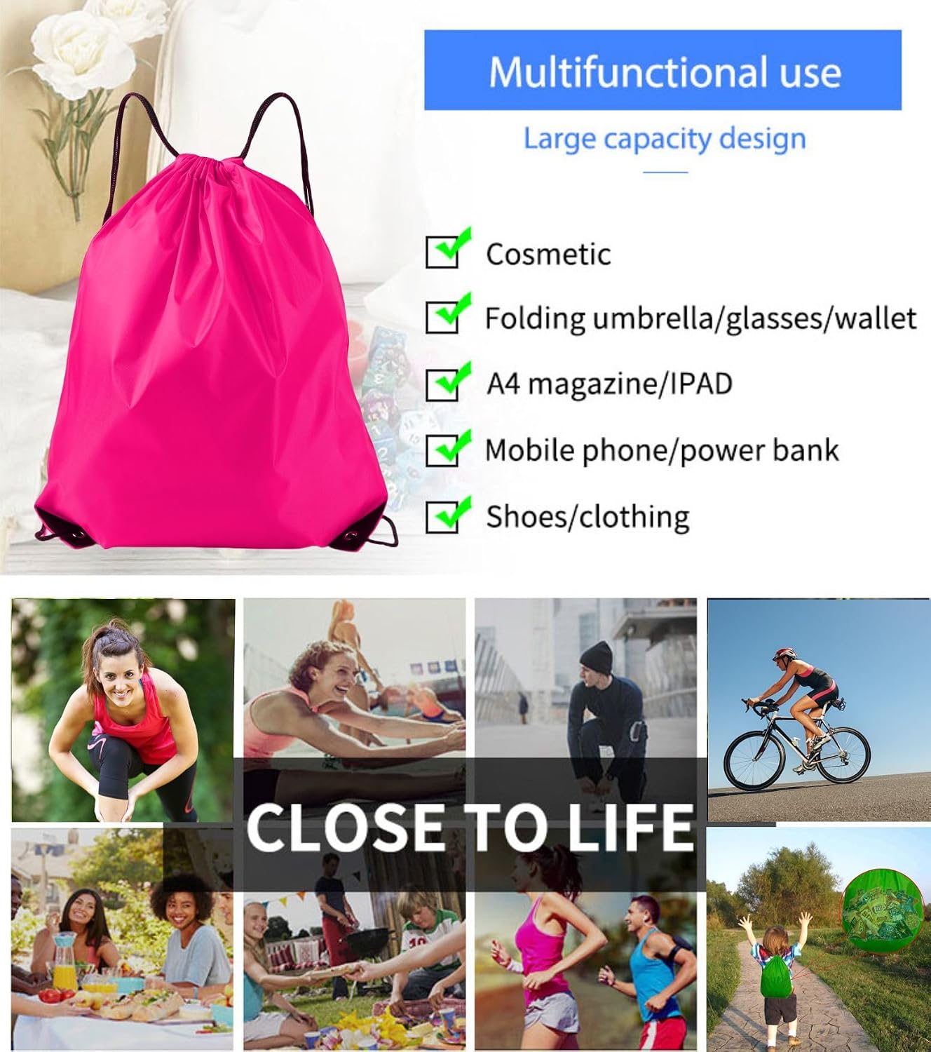 20 Pcs Drawstring Backpack Bulk Draw String Bags Cinch Polyester Bag for Gym Sport, Yellow