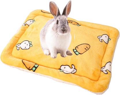 Bunny Guinea Pig Beds Soft Bunny Mats Warm Rabbit Mat Small Animal Winter Bed Pads Fleece Sleeping Pads for Indoor Rabbit Hamster Squirrel Hedgehog Chinchilla Ferret Kitten Puppy (Yellow,Small)
