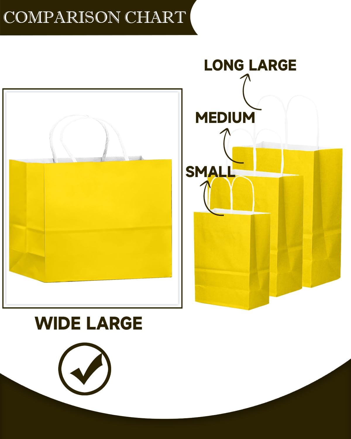 100PCS Large Gift Bag with Handles Bulk 13"x4.5"x10" Gift Bags Bright Yellow Multiple Uses (32x11x25cm,Wide Large)
