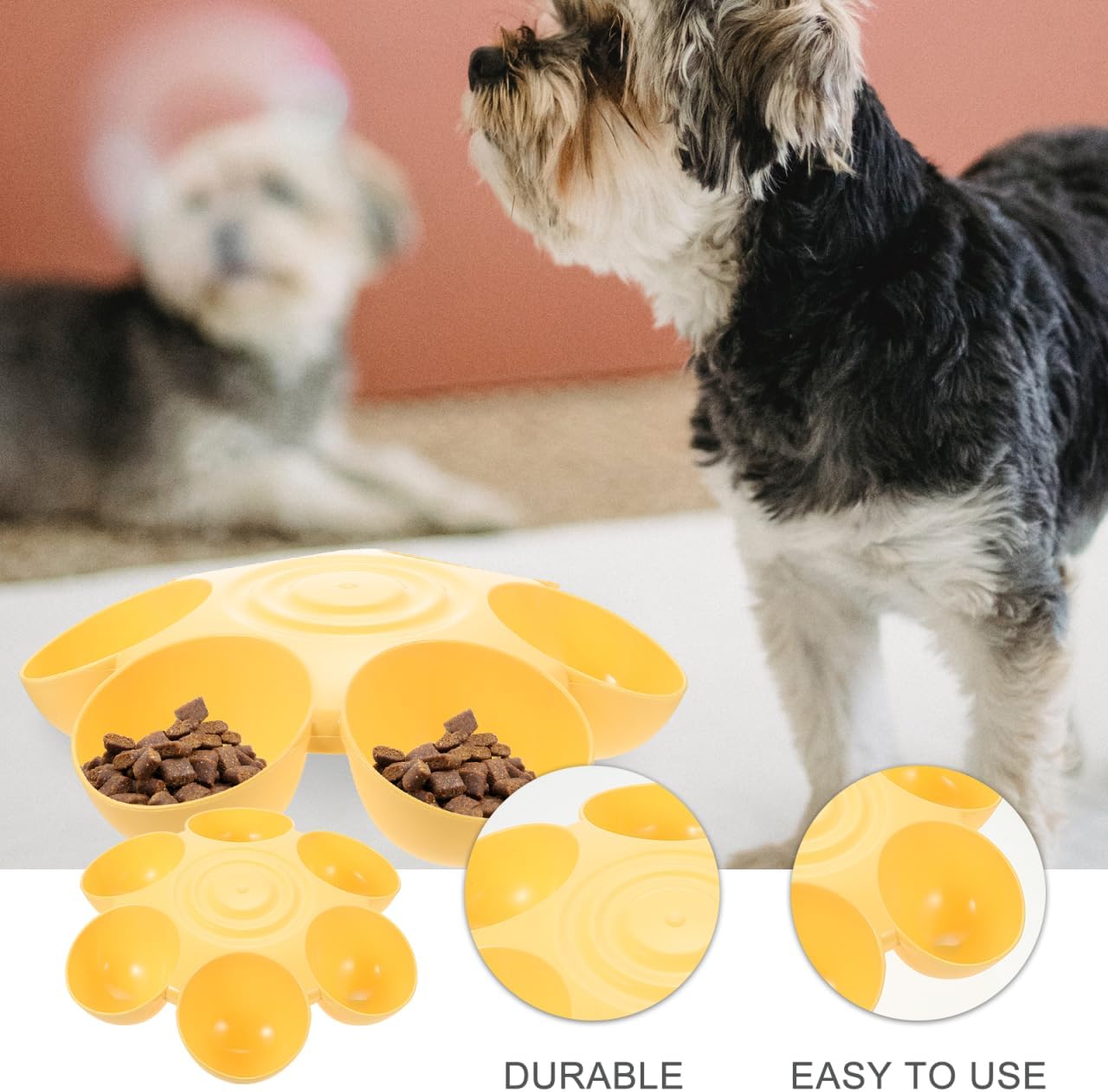 Flowers Pet Feeding Bowl 14.17 Inch Multi-Compartment Plastic Dish for Multiple Cats and Dogs Feeding and Drinking Bowls Ideal for Home and Outdoor Use