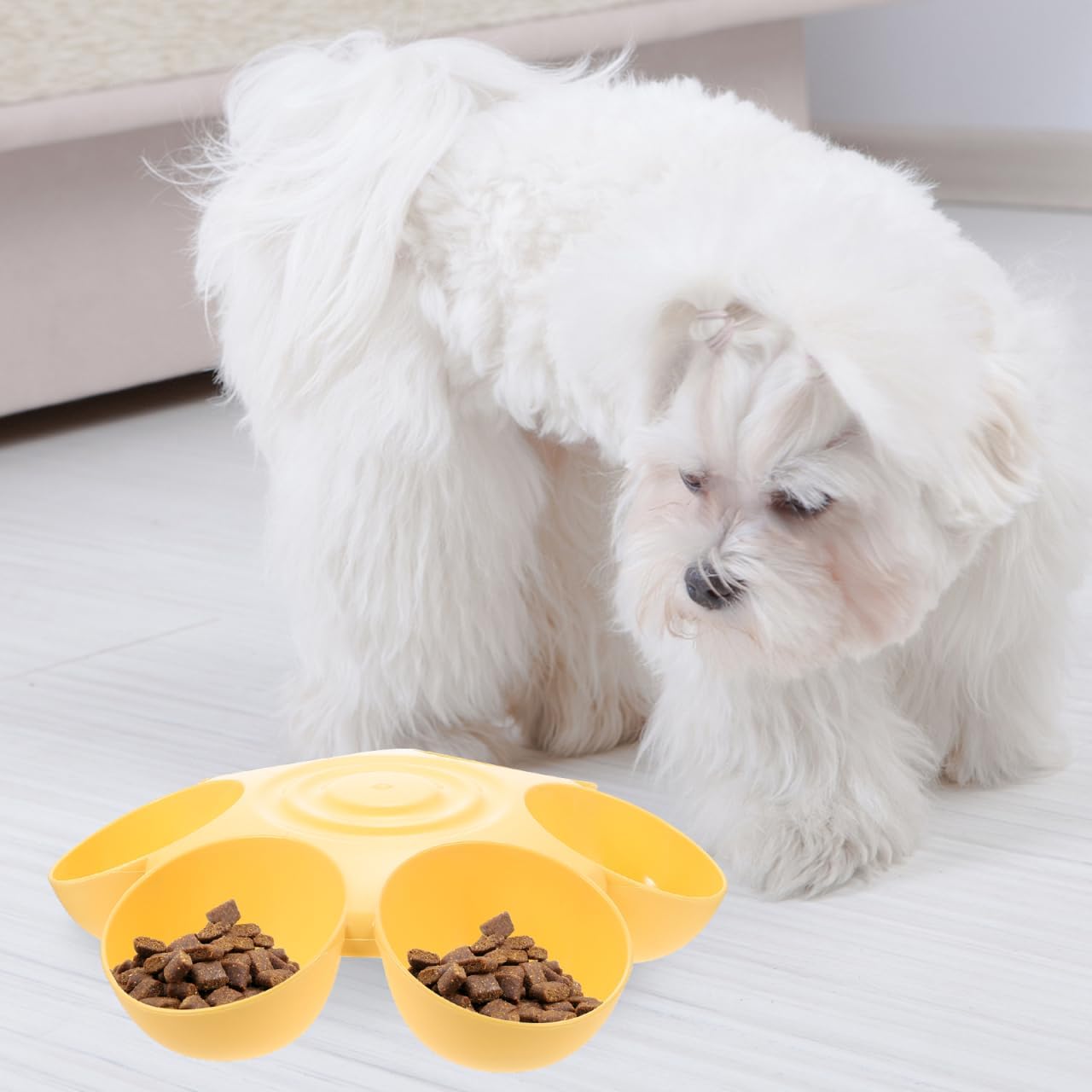 Flowers Pet Feeding Bowl 14.17 Inch Multi-Compartment Plastic Dish for Multiple Cats and Dogs Feeding and Drinking Bowls Ideal for Home and Outdoor Use