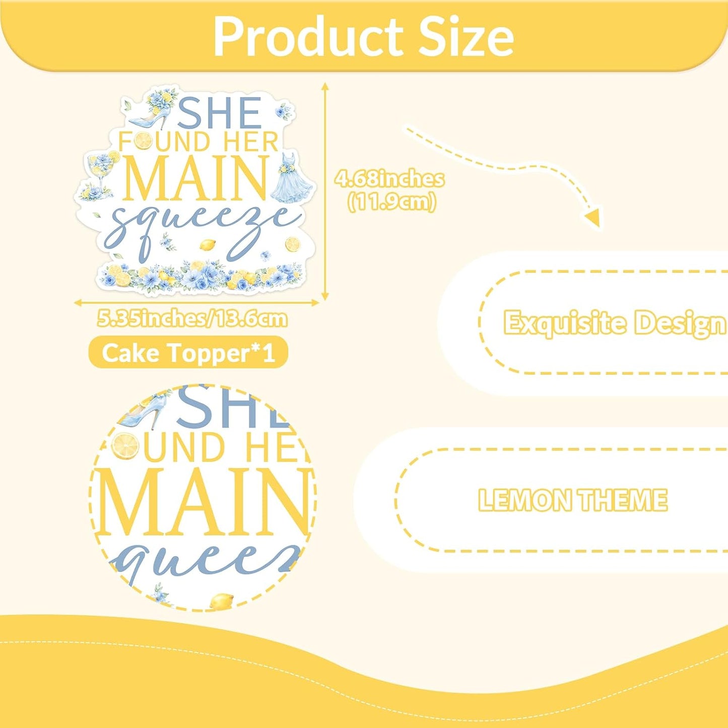 Blue Citrus Bridal Shower Cake Topper She Found Her Main Squeeze Blue Lemon Bridal Shower Party Decoration Double-Sided Paper Cake Pick for Bachelorette Dessert Table Decor