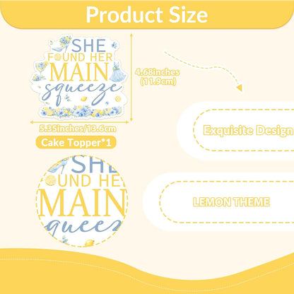 Blue Citrus Bridal Shower Cake Topper She Found Her Main Squeeze Blue Lemon Bridal Shower Party Decoration Double-Sided Paper Cake Pick for Bachelorette Dessert Table Decor