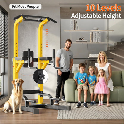 Multi-Function Power Tower Pull Up Bar Station Pull Up Dip Station for Home Gym, 10-Level Adjustable Height Pull Up Bar Stand Dip Bar Strength Training Workout Equipment