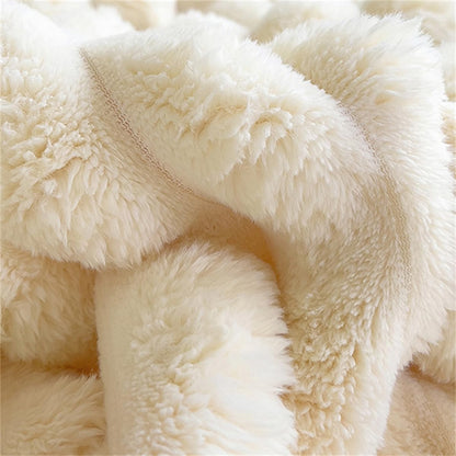 Faux Rabbit Fur Striped Blanket, Plush Soft Fluffy Cozy Lightweight Fleece Throw Blanket for Couch Bed Decorative (28x39in/70x100cm,Yellow)