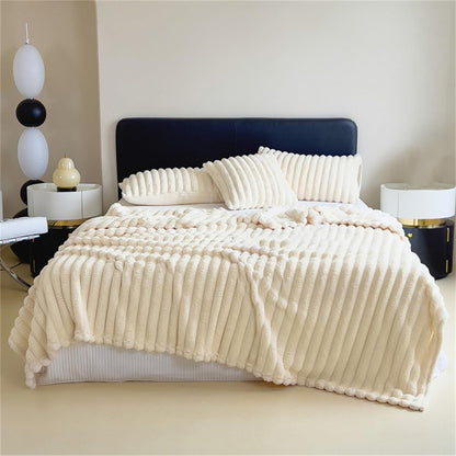 Faux Rabbit Fur Striped Blanket, Plush Soft Fluffy Cozy Lightweight Fleece Throw Blanket for Couch Bed Decorative (28x39in/70x100cm,Yellow)