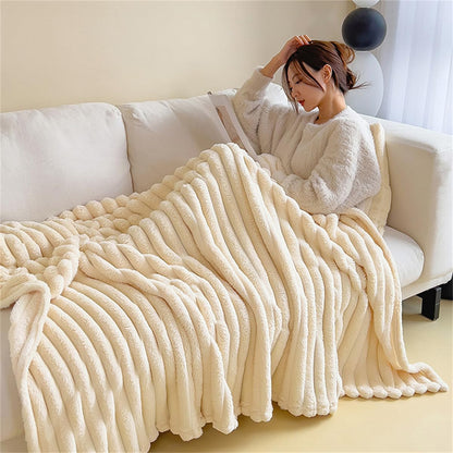Faux Rabbit Fur Striped Blanket, Plush Soft Fluffy Cozy Lightweight Fleece Throw Blanket for Couch Bed Decorative (28x39in/70x100cm,Yellow)