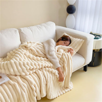 Faux Rabbit Fur Striped Blanket, Plush Soft Fluffy Cozy Lightweight Fleece Throw Blanket for Couch Bed Decorative (28x39in/70x100cm,Yellow)