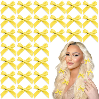 30PCS Yellow Hair Bows Cute Small Hair Bows Satin Bowknot Hair Clips Y2K Hair Accessories for Girls