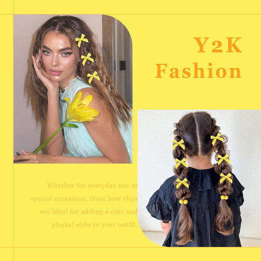 30PCS Yellow Hair Bows Cute Small Hair Bows Satin Bowknot Hair Clips Y2K Hair Accessories for Girls