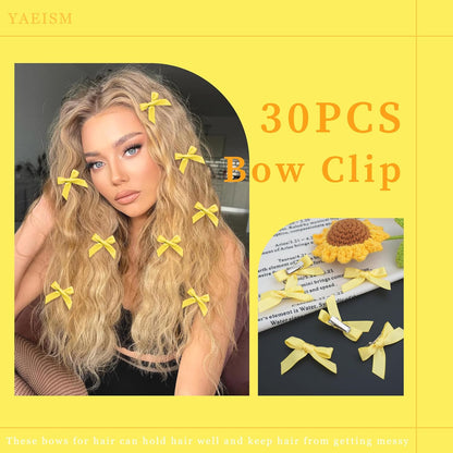 30PCS Yellow Hair Bows Cute Small Hair Bows Satin Bowknot Hair Clips Y2K Hair Accessories for Girls