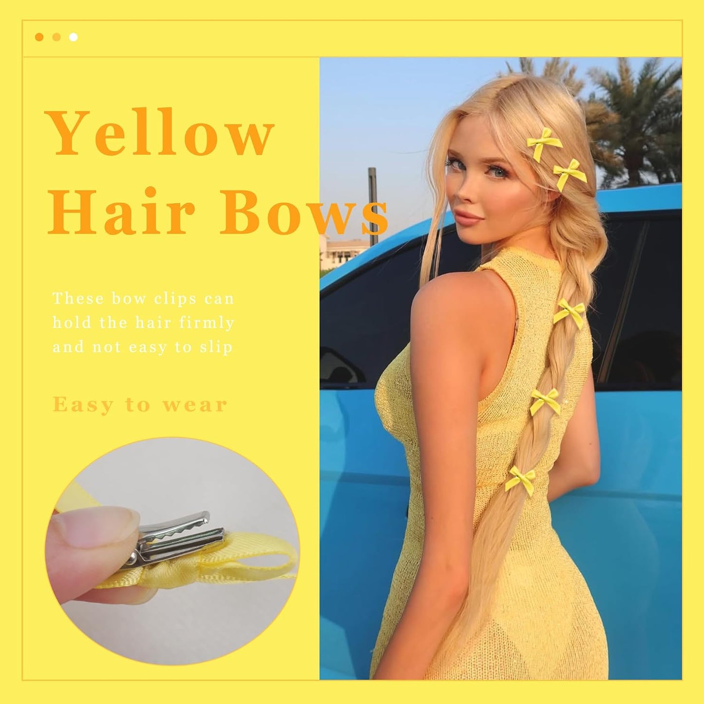 30PCS Yellow Hair Bows Cute Small Hair Bows Satin Bowknot Hair Clips Y2K Hair Accessories for Girls